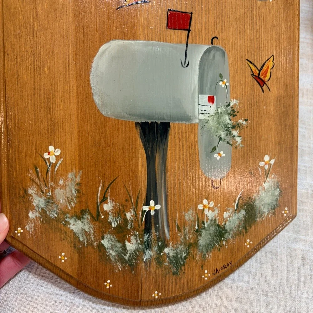 Croys Country Crafts Hand Painted Wood Welcome Sign Mailbox Butterfly Folk‎ Art